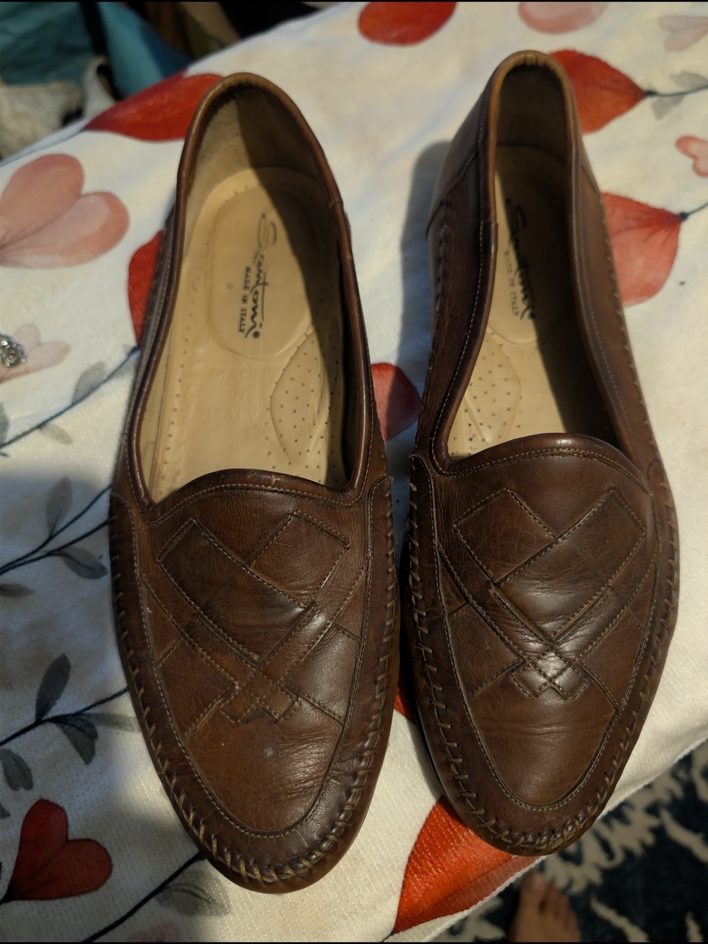 Santoni Brown Leather Men’s Slip-On Loafers